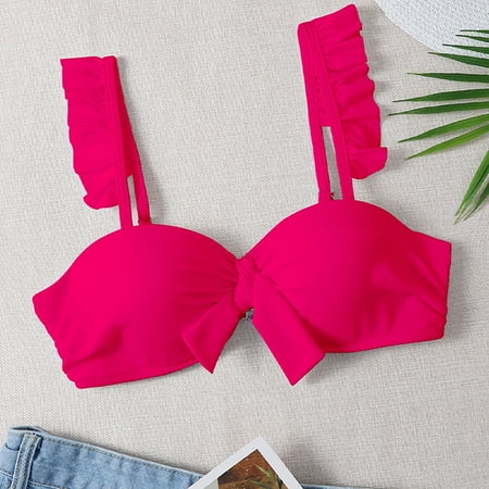 Women s Underwire Bikini Top with Ruffled Straps & Bow Detail - Push Up Padded Swimsuit Tops  Supportive Bathing Suit Spandex Swimwear