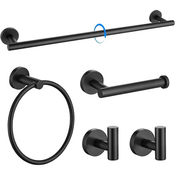 Juego de Accesorios de Baño 5 Piezas Toallero Barra Extra Largo 60 cm + Anillo + Portarrollos + 2 Ganchos Acero Inoxidable 304, Montaje en Pared (5, Plata cepillada)