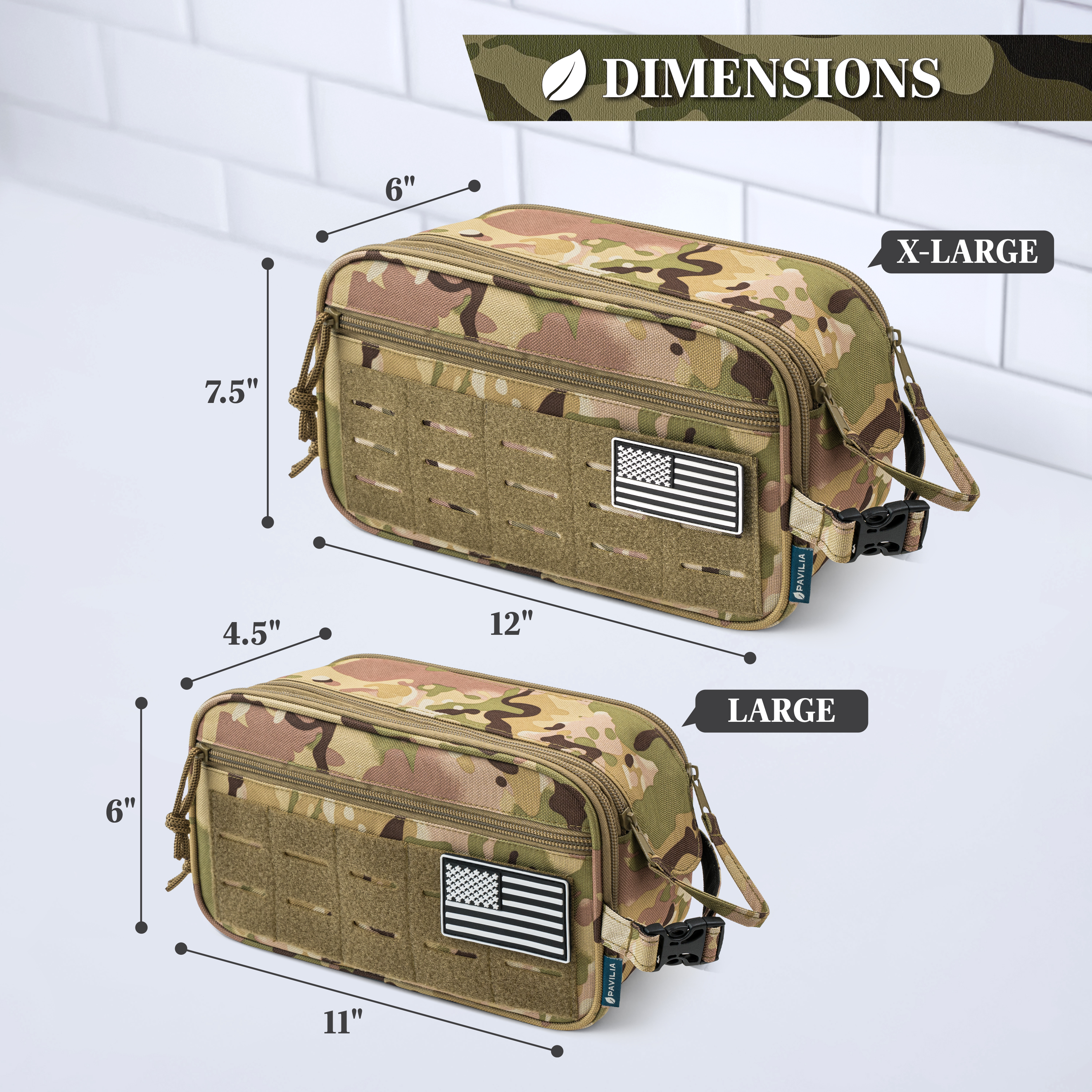 Pavilia Extra Large Tactical Toiletry Bag for Men, Hygiene Travel Bag, Military Dopp Kit, Water Resistant Molle Pouch, Mens Shaving Grooming Essentials, Bathroom Shower Small Organizer Case, Camo