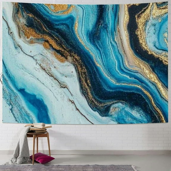Autua Marble wall hanging, green-gold abstract gold and turquoise mixed tapestry, suitable for bedroom, living room, dormitory 40x30inch