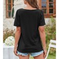 thumbnail image 5 of Hollowed-Out Top in Vintage Pattern, Short Sleeve, Pure Color, Breathable and Casual Pullover - Black, Size L, 5 of 7