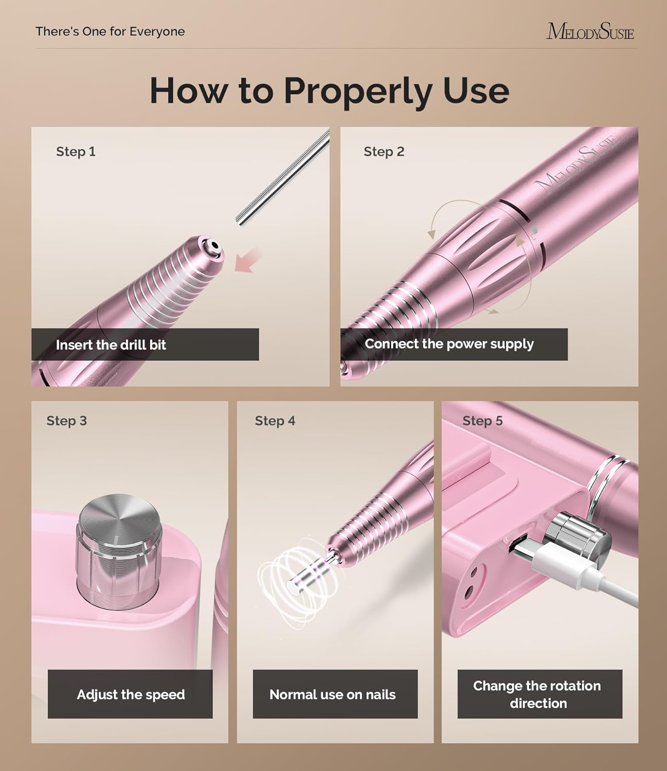 MelodySusie SC300F Electric Nail Drill 30,000 RPM Pink photo 7