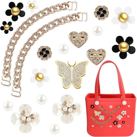 BTEPGSA Charms for Bag,Pearls and Butterfly Flowers for Bag Accessories Charms Compatible with Simply Southern Beach Tote, Insert for Beach Tote (20 Pcs)