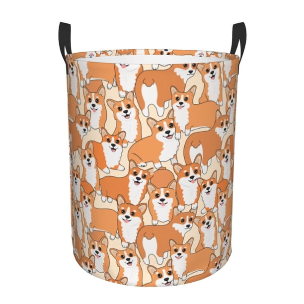 Fotbe Corgi Animal Cesto de Ropa con Asas, Cesto Impermeable de Gran Capacidad, Bolsa de Lavado para Dormitorio, Cesto de Ropa con Ruedas y Asas-Small