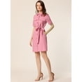 thumbnail image 3 of Vestido camisero con botones y cinturón de manga corta de algodón de verano Allegra K Rosa XL, 3 of 5