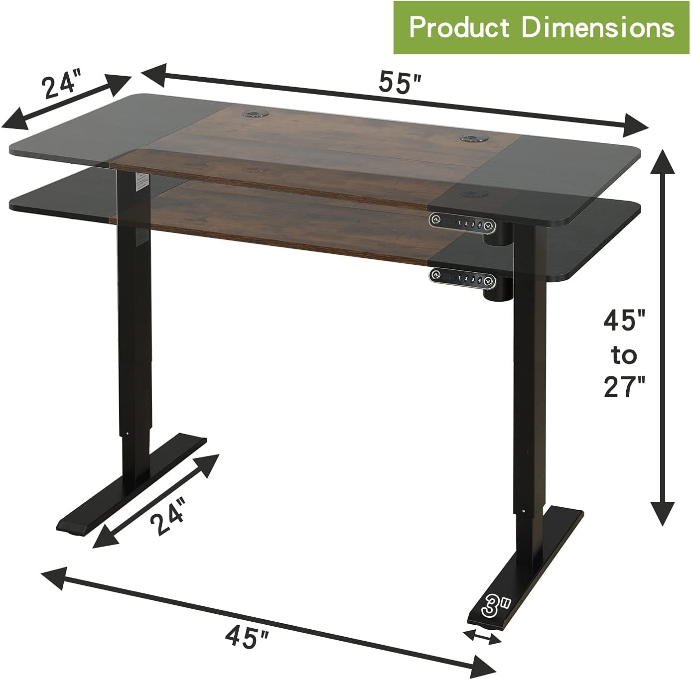 Height Adjustable Electric Standing Desk with Memory Prese, 55 x 24 Inches Stand Up Desk by DIYAREA , Sit Stand Desk with Espresso and Black Top and Black Frame - 3