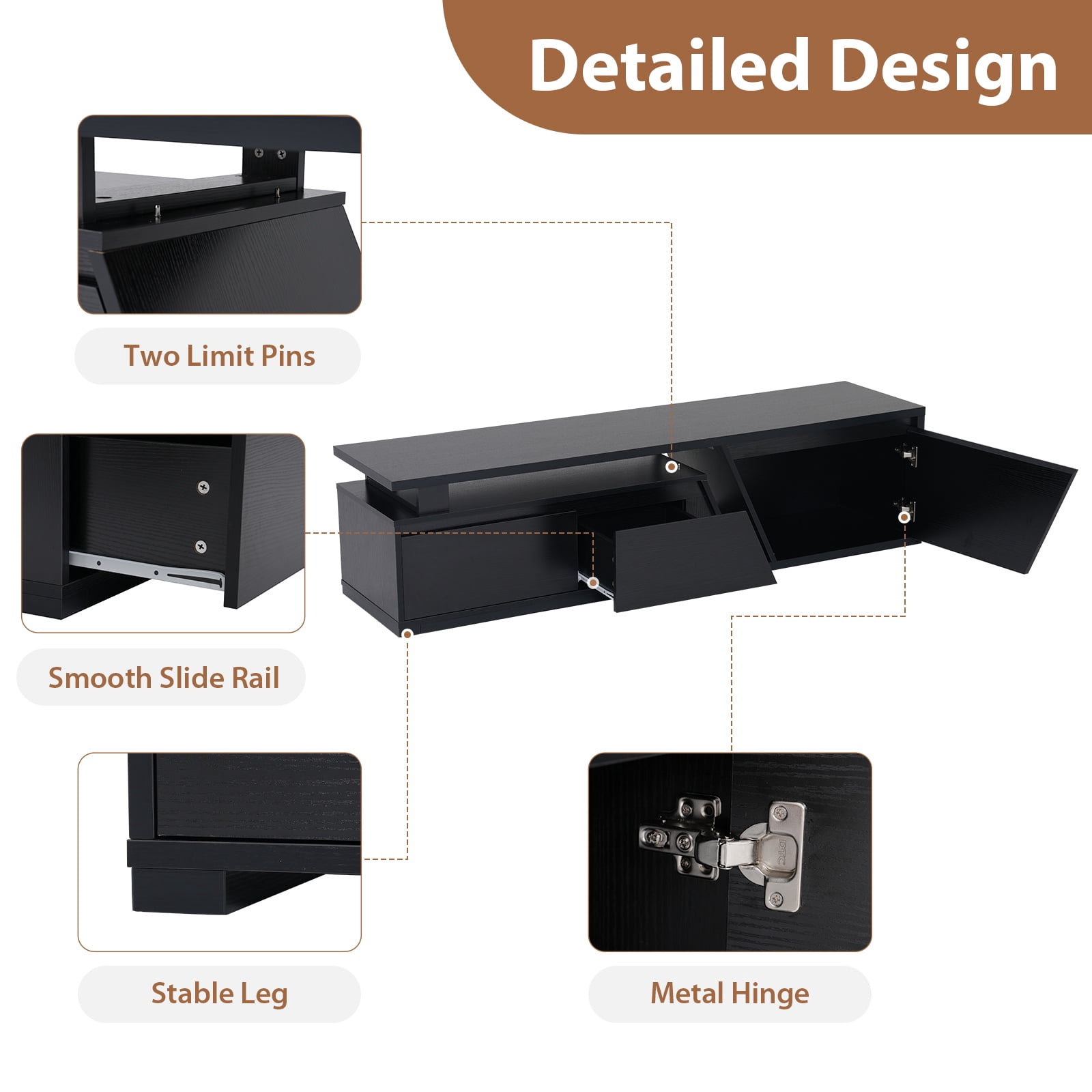JOIVI Extendable LED TV Stand, Modern Entertainment Center with 2 Drawers, Sliding Tabletop Media Console with Storage Cabinet for Living Room, 63.0" - 90.5", Black