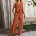 thumbnail image 5 of Besolor Womens Summer 2 Piece Outfits Casual Crewneck Sleeveless Ruffle Hem Tank Tops and Wide Leg Pants Lounge Sets, 5 of 6