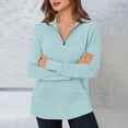 thumbnail image 5 of Zedker Womens Long Sleeve Quarter Zip Pullover Sweater Casual Loose V Neck Collared Ribbed Knit Jumper Tops with Pockets Blue XL, 5 of 10