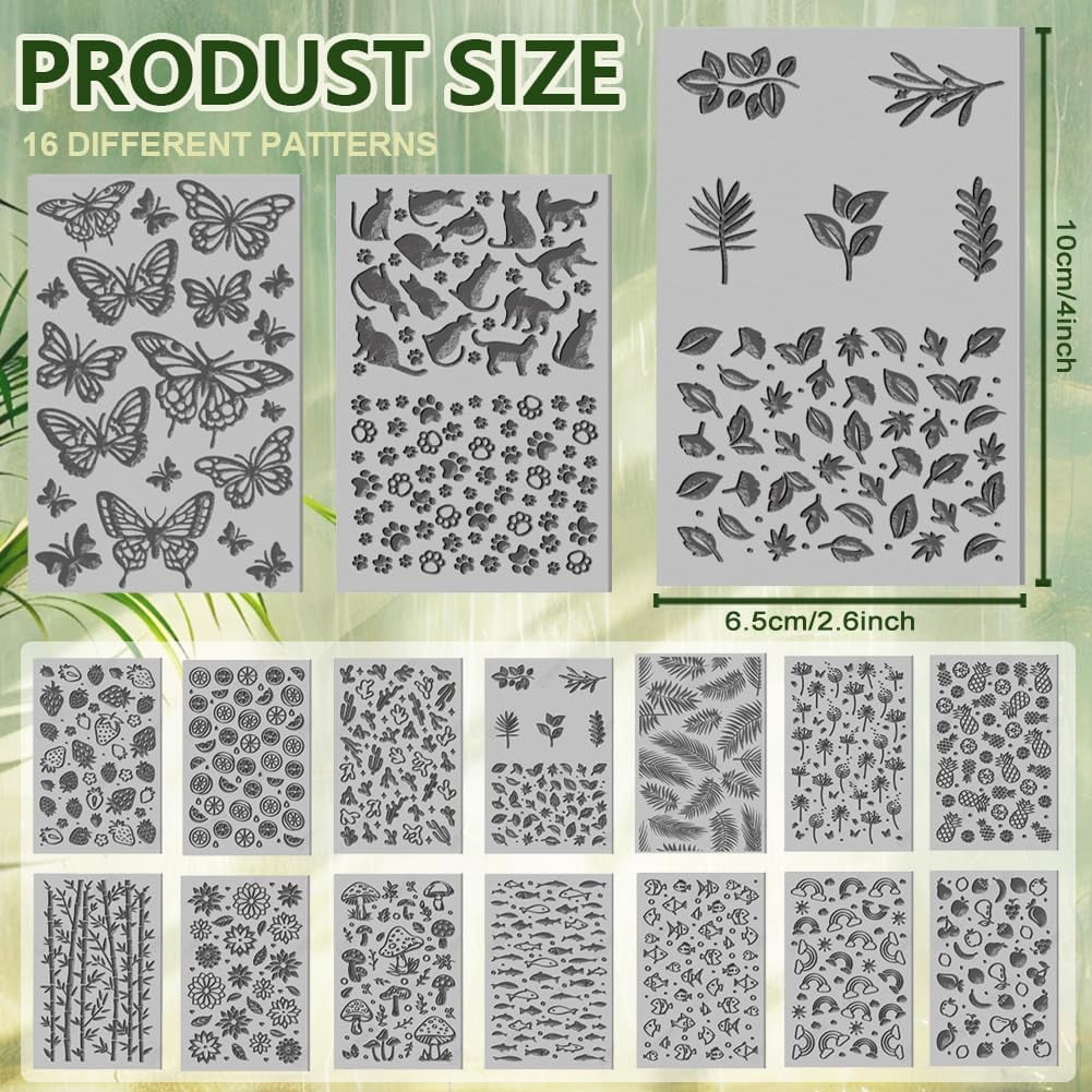 16 Sheets 16 Styles Animals Polymer Clay Texture Mat Modeling Pattern Pad Plants Fruits Texture Sheets for Polymer Clay Making Earrings Jewerly Tools 4×2.6 inch Colorful