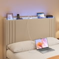 thumbnail image 3 of Queen Size Bed Frame, Upholstered Platform Bed with Charging Stations, Noise-Free, No Box Spring Needed, Easy Assembly, Beige, 3 of 9