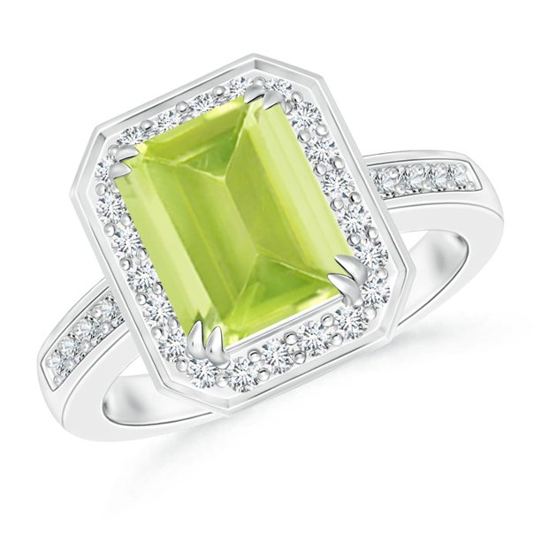 August Birthstone Ring Emerald Cut Peridot Engagement Ring With Diamond Halo In 14k White Gold 9x7mm Peridot Sr06pd Wg A 9x7 9 Walmart Com