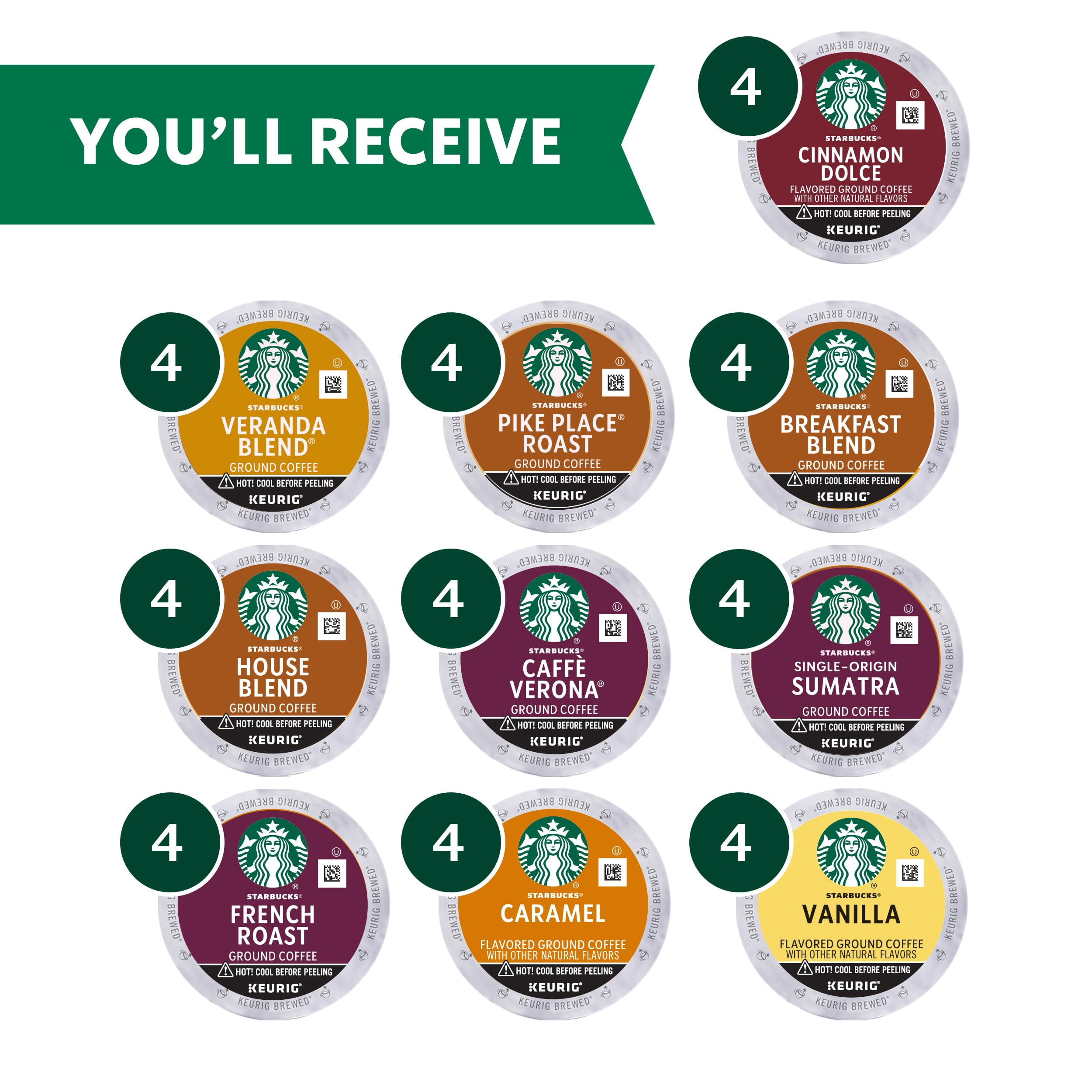 Starbucks K-Cup Coffee Podsâ€”Starbucks .. .. Blonde, Medium, Dark .. Roast .. & Flavored .. Coffeeâ€”Variety Pack .. for .. Keurig Brewersâ€”1 box .. .. (40 pods total)