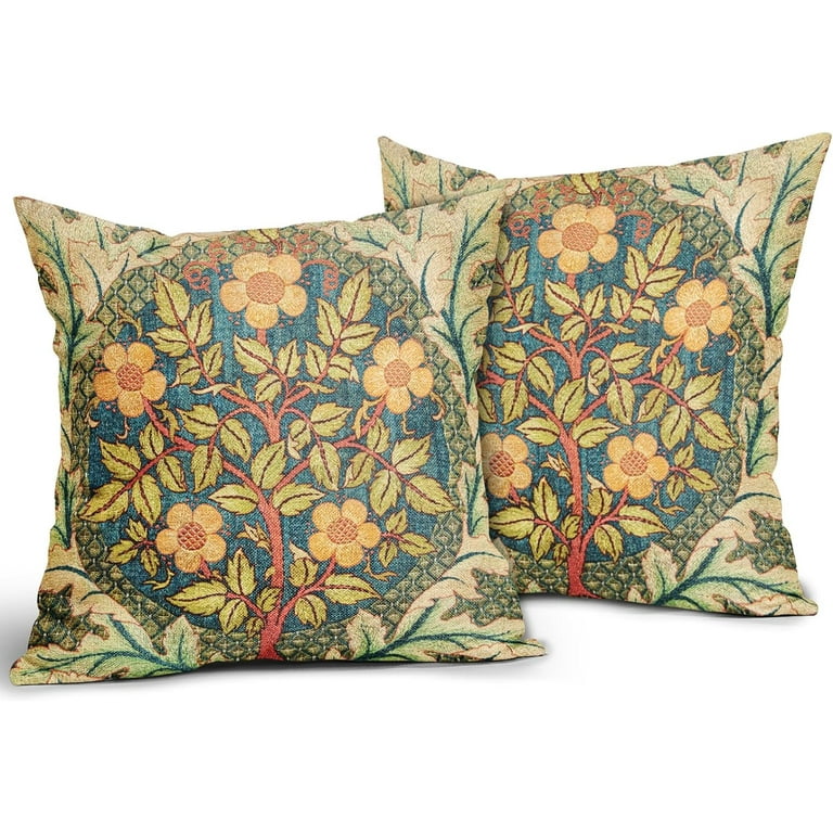 Vintage Rustic Flower Pillow Covers 20x20 Sage Green Yellow Floral