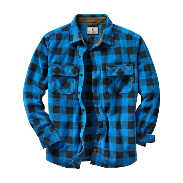 Legendary Whitetails Men's Standard Navigator Fleece Button Up Shirt, Liberty Buffalo Plaid Blue, Medium