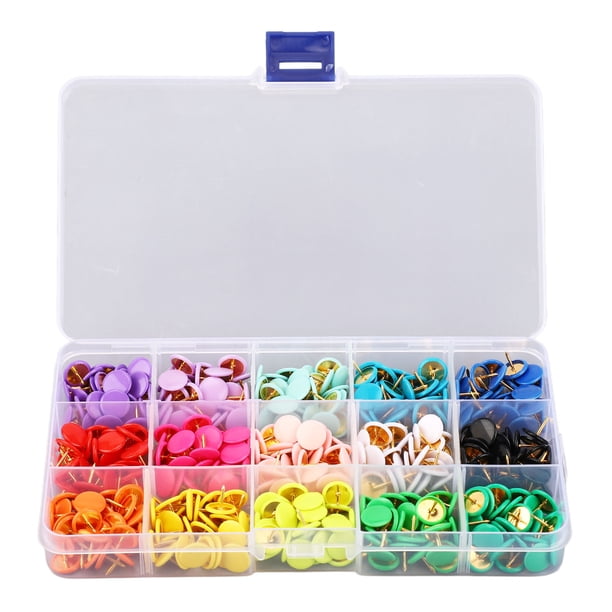 1 caja de chinchetas de 15 colores con cabeza plana de goma para pintar, chinchetas decorativas con caja transparente para tablero de corcho