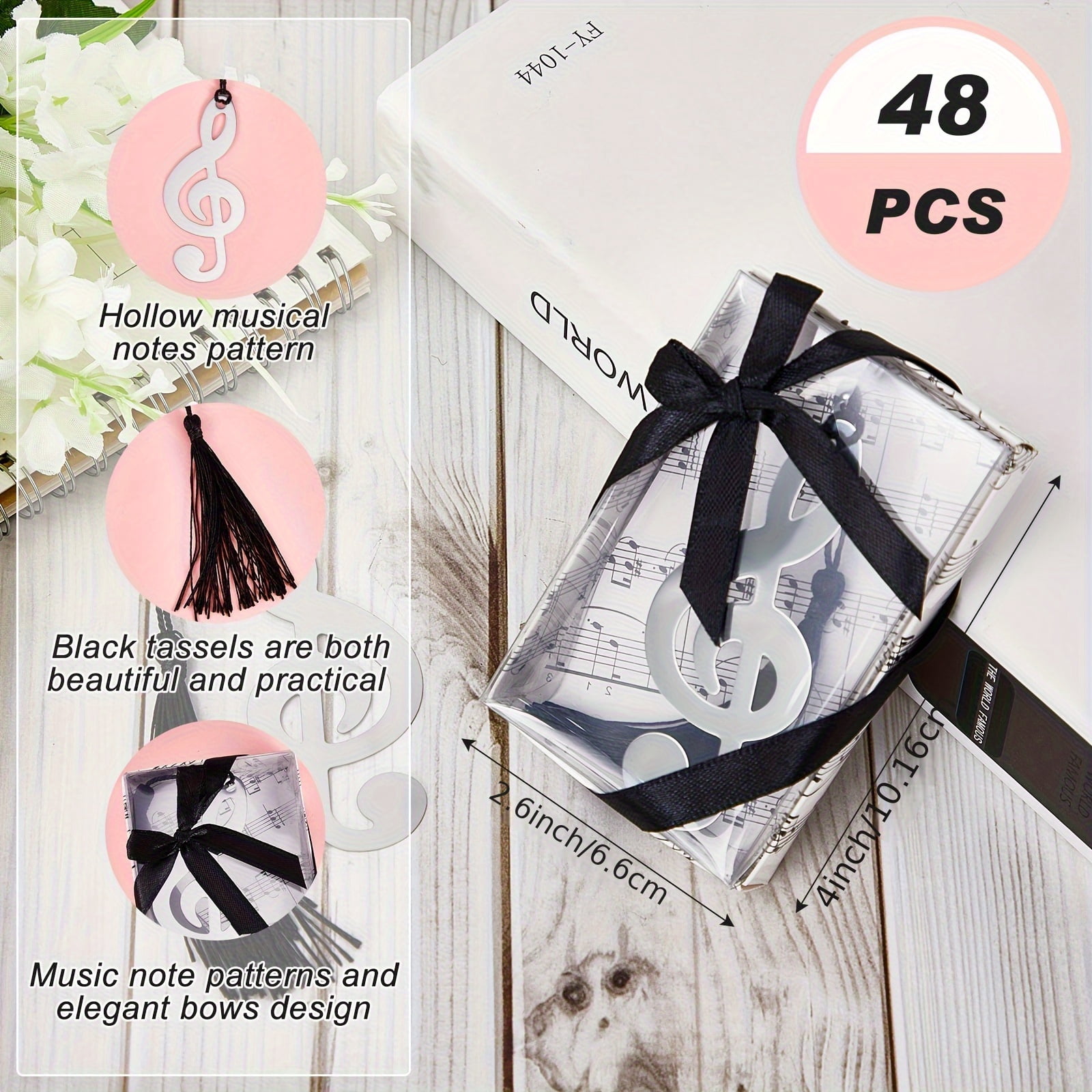 48 Pcs Metal Music Note Bookmarks with Tassels and Gift Boxes, Hollow Treble Clef Bookmark Favors for Wedding Party Classroom Office, Elegant Reading Accessories for Music Lovers Gifts