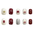 thumbnail image 4 of Press On Nails HUOGUO, color rojo vino, estilo francés, 24 unidades, 4 of 5