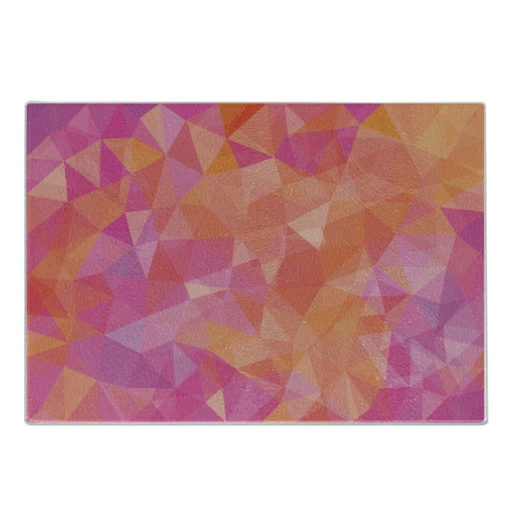 Orange and Pink Cutting Board, Polygonal Composition with Triangles Geometric Illustration Abstract Art, Decorative Tempered Glass Cutting and Serving Board, Small Size, Multicolor, by Ambesonne