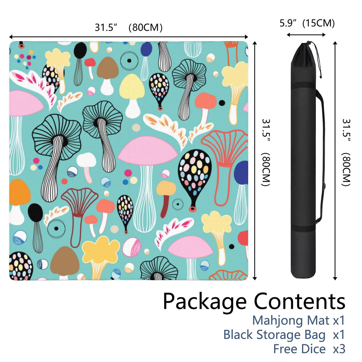Square Botanical Pattern Mahjong Mat 31.5 Inches Made of Premium Rubber with Anti-Slip Non-Slip Properties and Noise Reduction for Card Games