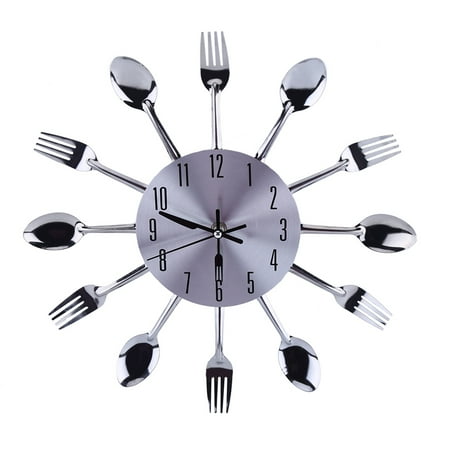 Stainless Steel 3 D Mirror Spoon Fork Wall Clock, Kitchen Wall Clock, Modern Design For Room Home photo Stainless Steel 3 D Mirror Spoon Fork Wall Clock, Kitchen Wall Clock, Modern Design For Room Home