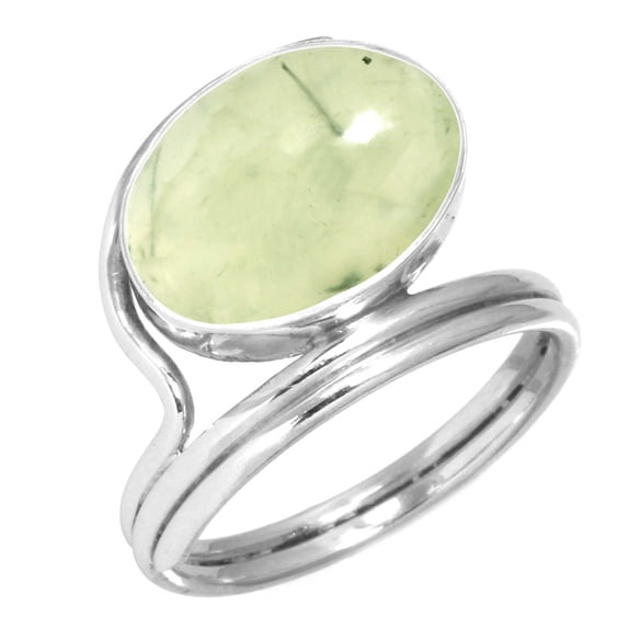 925 Silver Ring For Women - Teens Green Real Prehnite Stone Silver Ring Size 12 Elegant Silver Ring Size 12 Gift For Girl Friend On Engagement 925 Gemstone Silver Jewelry