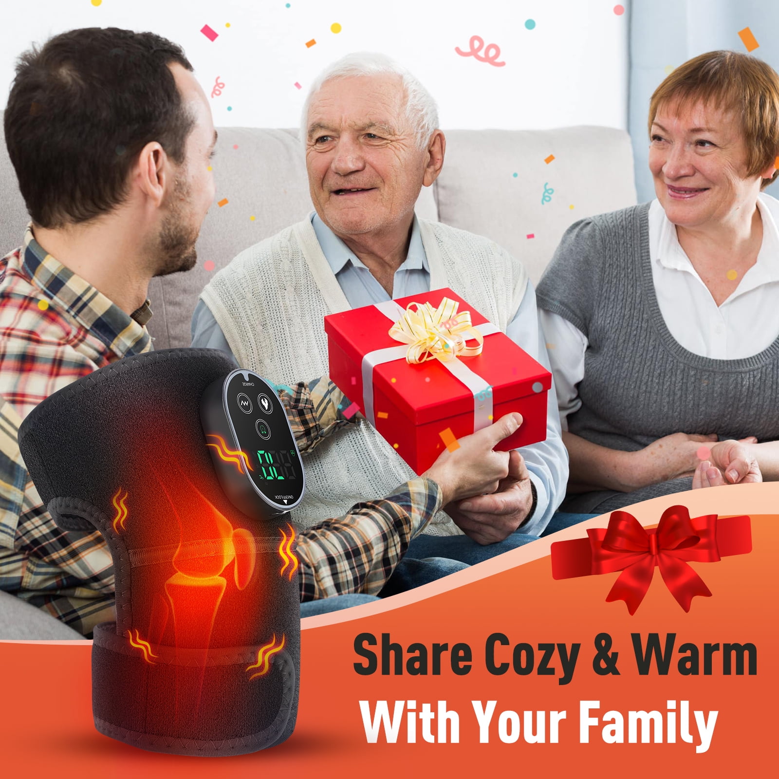 Cordless Heated Knee Massager with Vibration, Heated Knee Brace Wrap, Heating Shoulder Brace Support Wrap for Knee Elbow, Heating Pad with 6 Heating Levels, 3 Massage Modes&Timer(Gray)