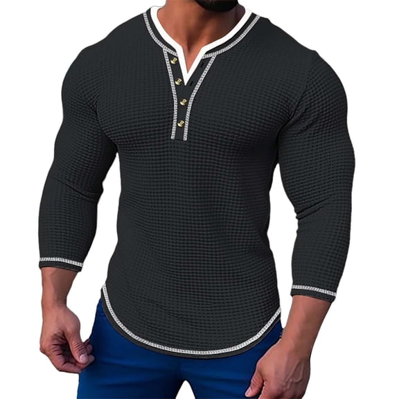 Clothing Henley T Shirts for Men Long Sleeve Button Henley T-Shirts Fashion Autumn Casual Button Solid Color T Shirt Top Casual Basic Tops
