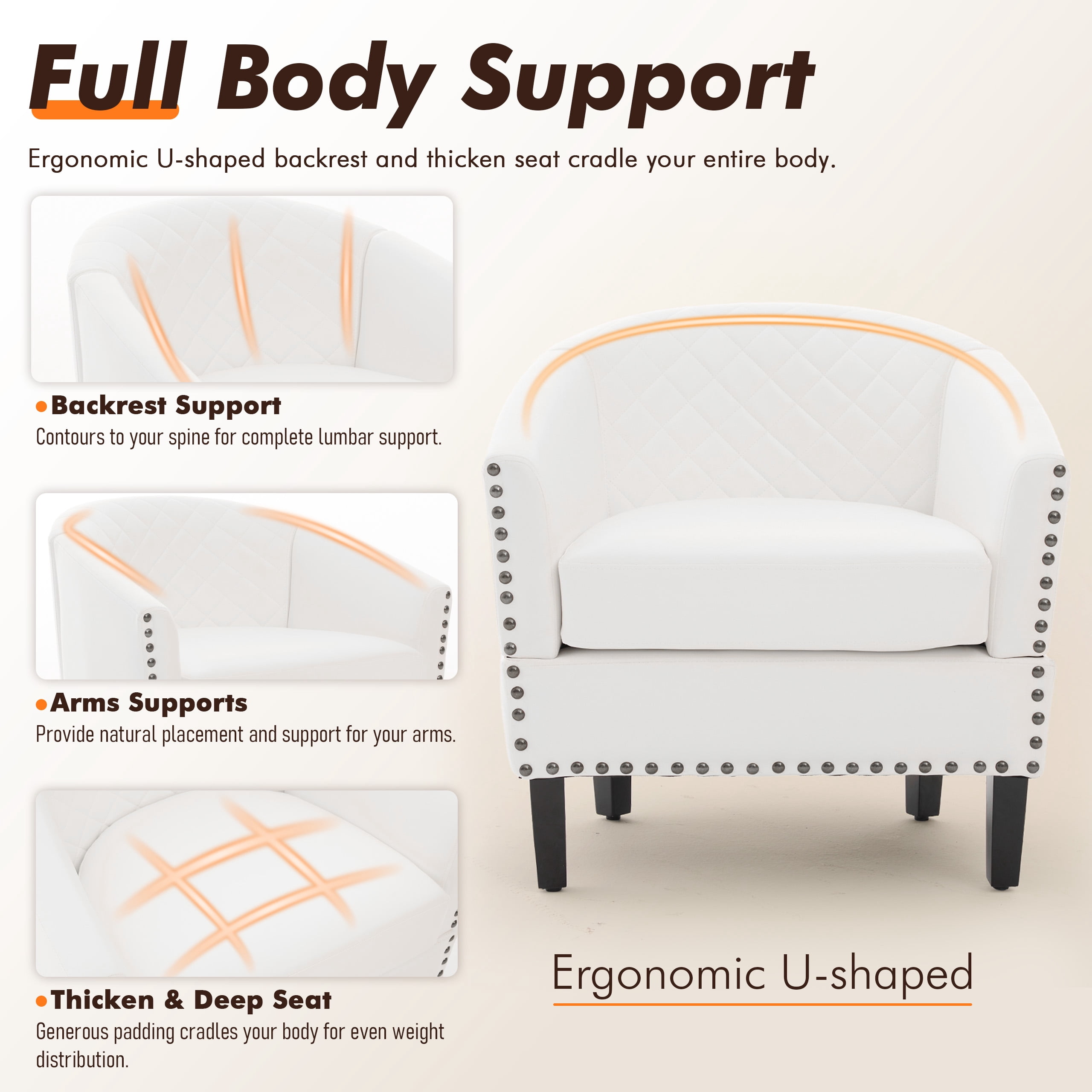 MOONMISS Barrel Accent Chair Club Armchairs Comfy chairs for Living Room, Bedroom,White