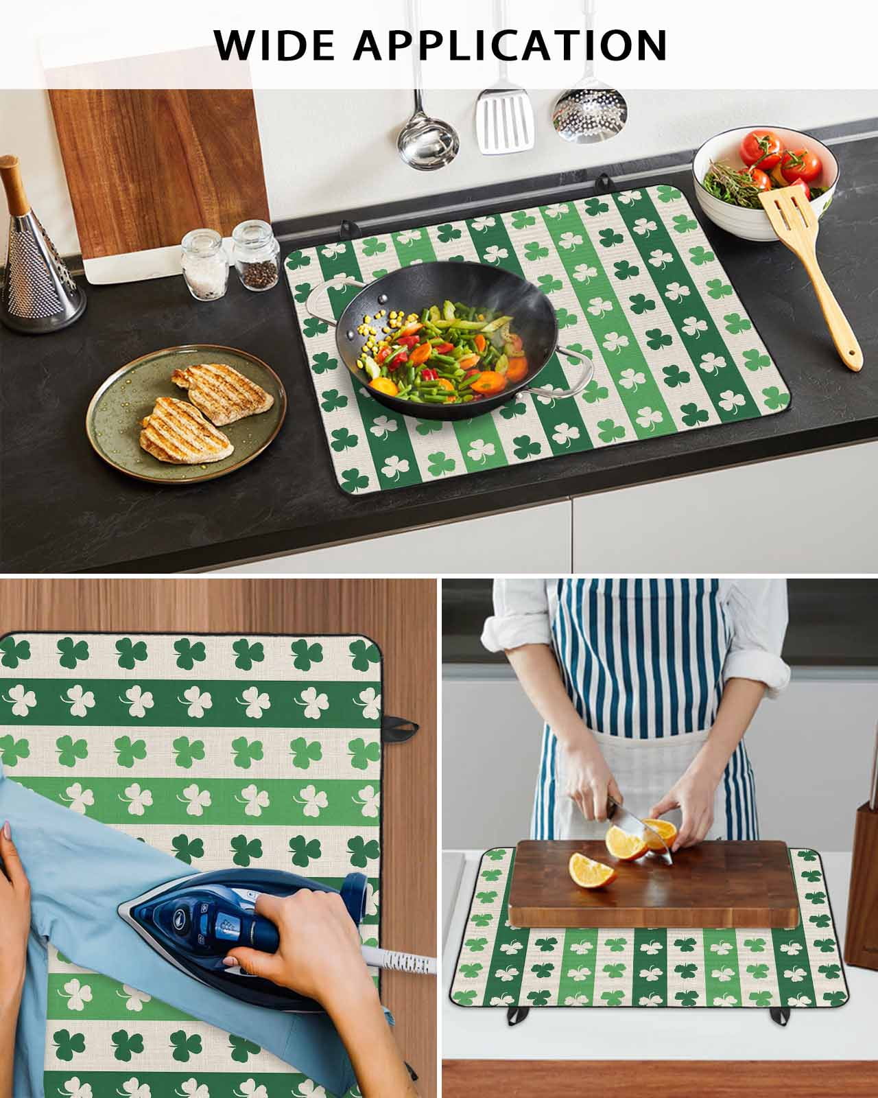 Large Induction Cooktop Protector Mat St. Patrick's Day Stove Top Covers for Electric Stove, Green Shamrock Irish Lucky Leaves Decorative Stove Burner Cover Mats, Glass Top Stove Cover