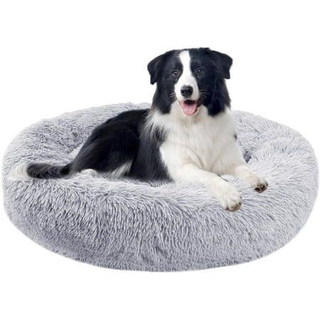 Nisrada Calming Donut Dog Bed Anti-Anxiety, Self Warming, Cozy Soft Plush Round Pet Bed, Ideal for Both Home & Travel, 30"L x 30"W x 8"H