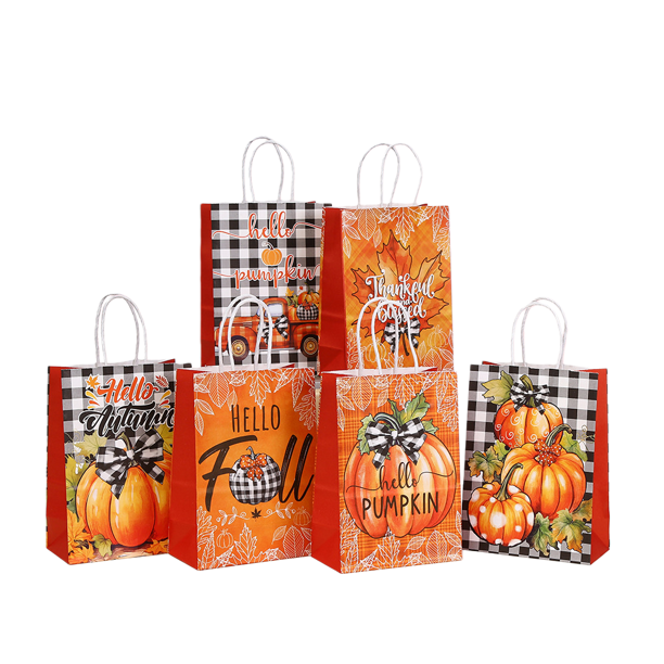 Bolsas de mano de papel Kraft de Acción de Gracias, paquete de 12