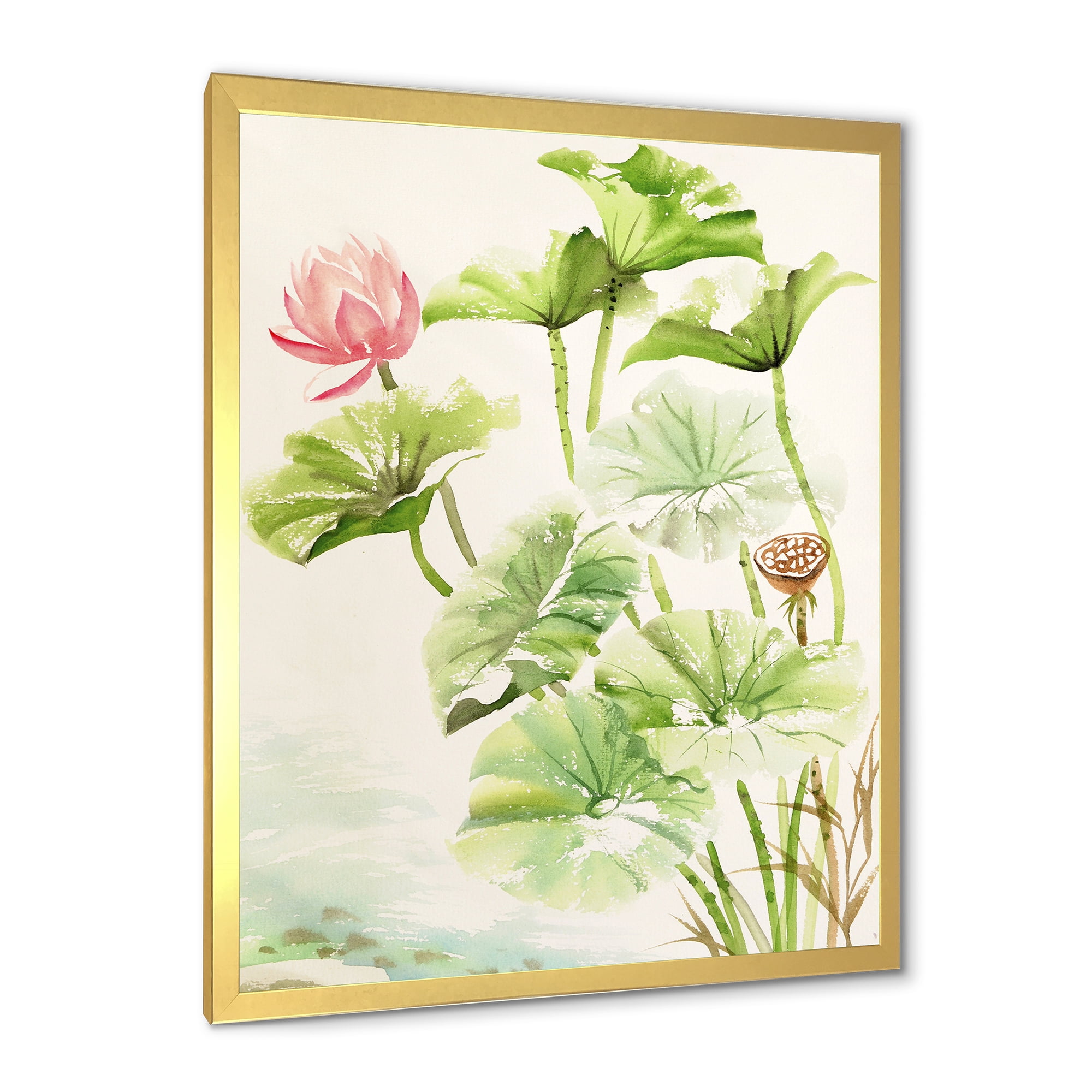 Designart 'Ancient Pink Lotuses In The Pond IV' Traditional Framed Art Print