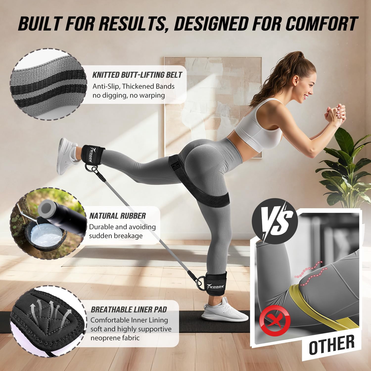 Resistance Bands Set - Ankle Resistance Bands with Cuffs for Legs & Glute Workout, Fabric Booty Bands for Women, Home Gym Exercise Equipment for Hip, Pilates, Fitness, Yoga, Physical Therapy