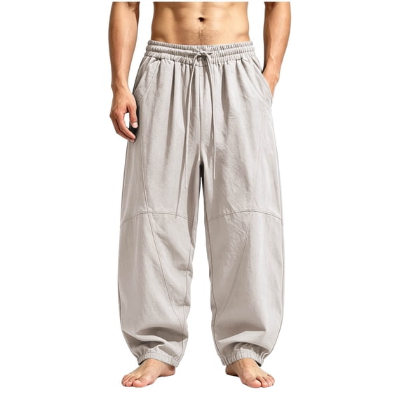 ctdiral Mens Tapered Pants Drawstring Elastic Waist Baggy Trousers with Pockets Fall Casual Comfy Daily Outfits White XXXL
