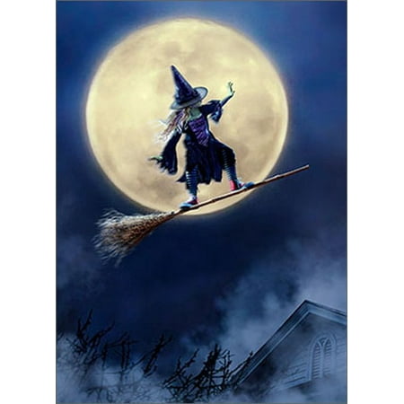 Avanti Press Girl Rides Broom As Skateboard Funny / Humorous Juvenile Halloween Card