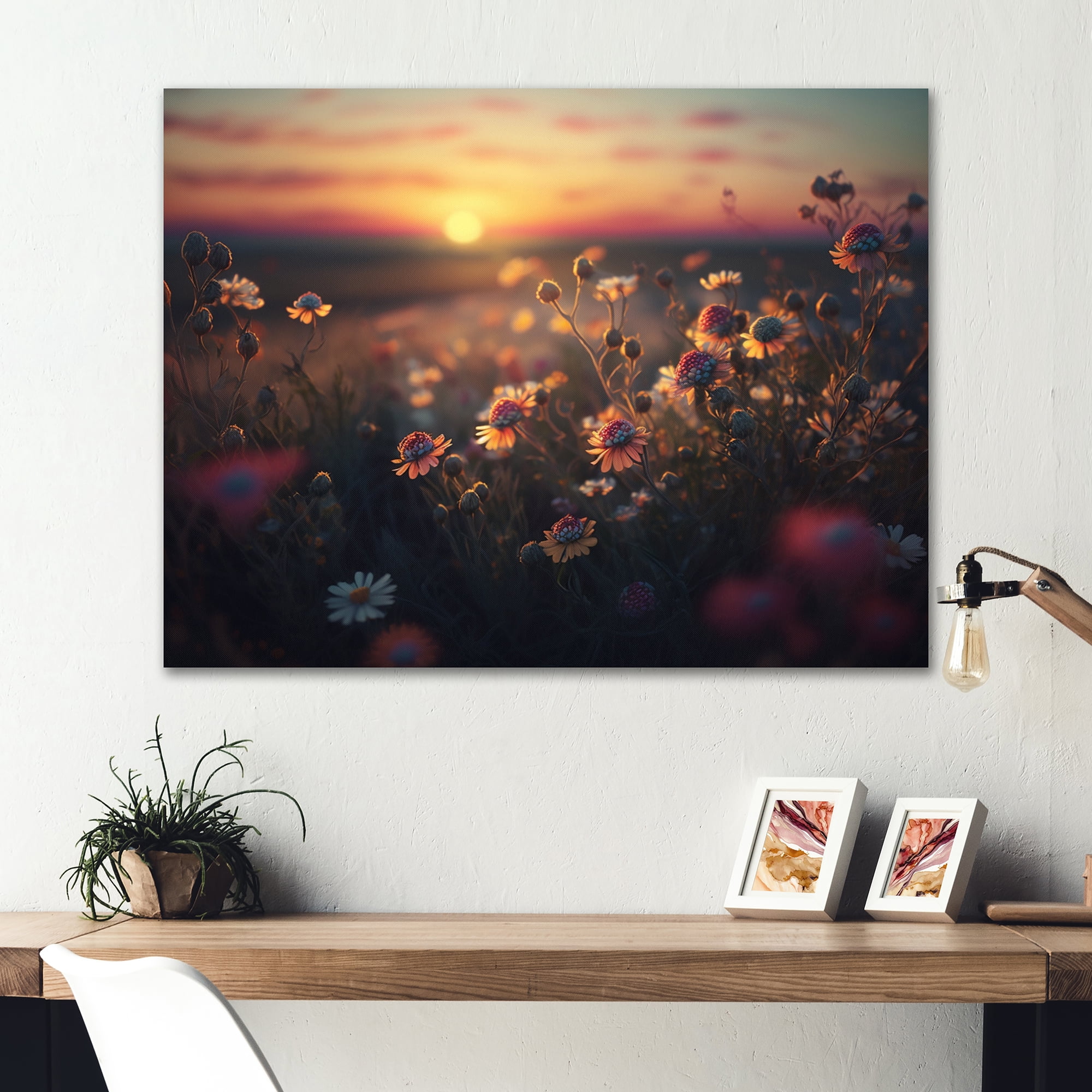 Designart Sunset Field Of Flowers III Canvas Wall Art
