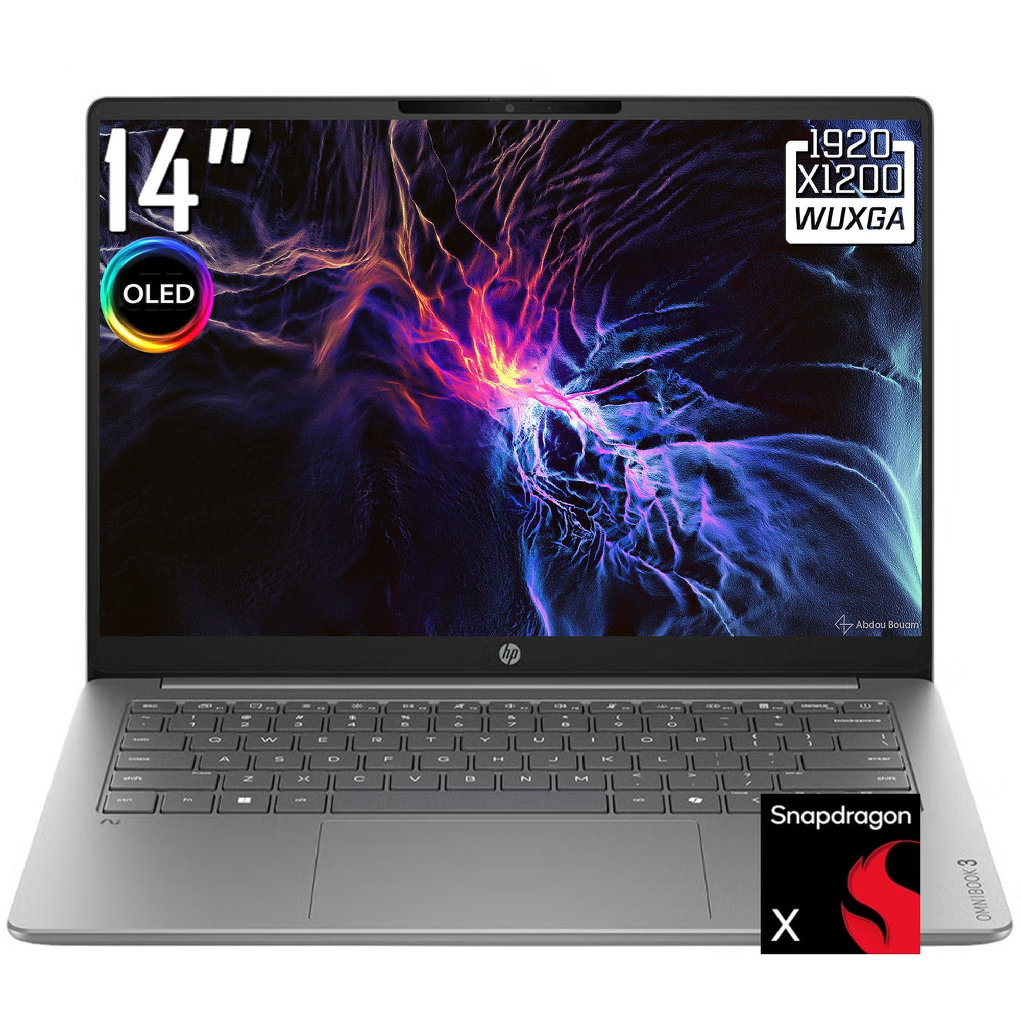 HP OmniBook 3 AI Laptop, 14" 2K 1920 x 1200 OLED Display, Snapdragon X X1-26-100, FHD IR Webcam, Wi-Fi 6E, Backlit Keyboard, Windows 11 Home (16GB DDR5 RAM / 256GB SSD)