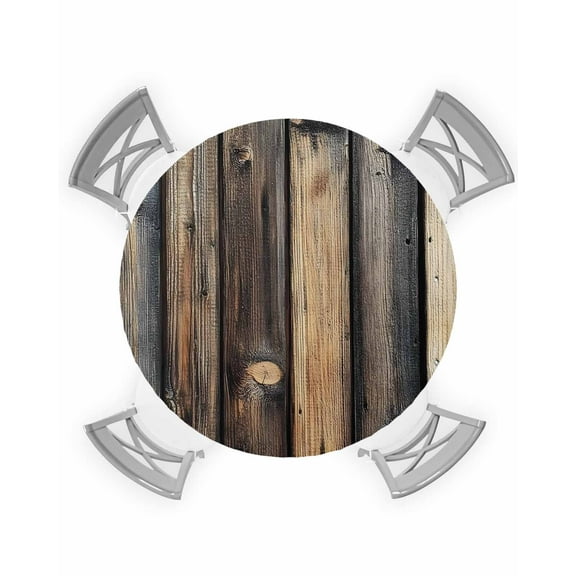 nqOlkjepod Retro Wooden Round Tablecloth, Fitted Table Cover with Elastic for 36"-44" Round Tables, Modernism Vintage Black Brown Table Cloth Outdoor Indoor Dinning Party Waterproof Tablecloths