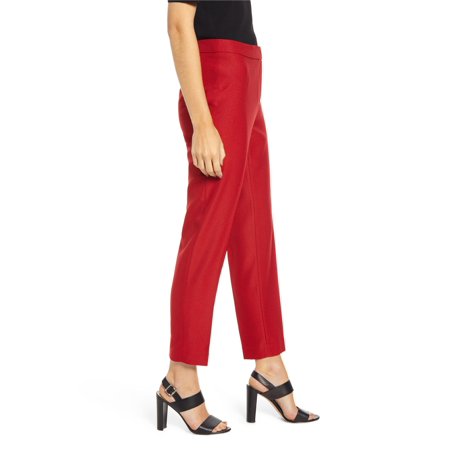 Anne Klein Women's Textured Stretch Twill Slim Trousers Red Size 10