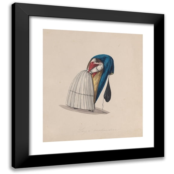 Francisco Fierro 12x14 Black Modern Framed Museum Art Print Titled - A Woman Getting into Her Saya Viewed from Behind (ca. 1848)