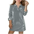 thumbnail image 2 of Tdoqot Girls Velvet Sequin Dress- Soft Long Sleeve Luxurious Turndown Collar Kids Party Mini Dresses Gray Size 7-8 Years, 2 of 6