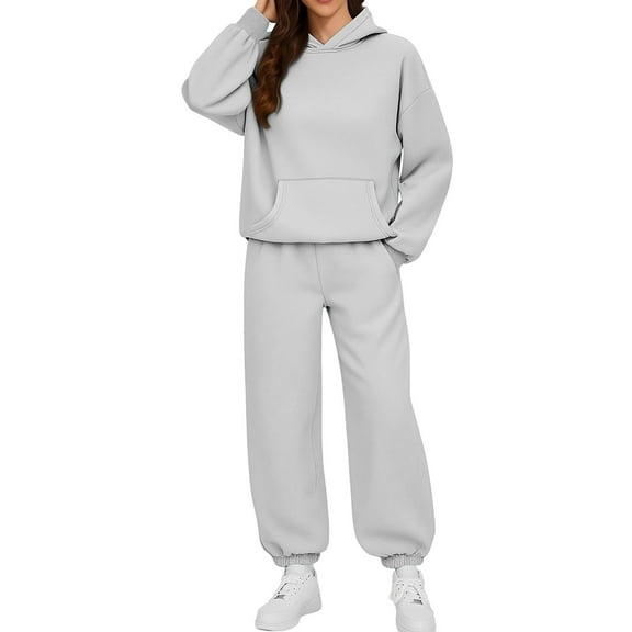 Bloomae Womens 2 Piece Outfits Lounge Hoodie Sweatsuit Sets Oversized Baggy Long Sleeve Hooded Pullover Sweatshirt Fall Fashion Sweatpants Tracksuit with Pockets Gray M