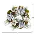 thumbnail image 2 of Nearly Natural Silver Poinsettia Hydrangea Plastic Unlit Wreath, 24" (Multicolor), 2 of 4