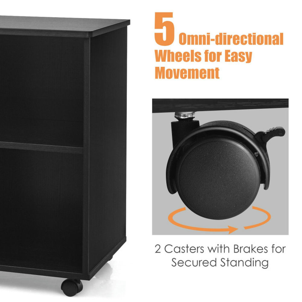 Demi Bonn 3-Drawer Mobile Lateral File Cabinet with 4 Universal Casters, Printer Stand, Black