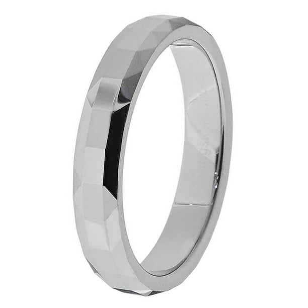 4mm White Tungsten Female Women Wedding Band Rectangle Facet Bevel Edge