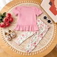 thumbnail image 4 of Xyant Toddler Girl Summer Clothes 12 18 24 Months 2T 3T 4T 5T Girls Outfit Short Sleeve Ruffle Bowknot Top+Floral Capri Pants 2Pcs Spring Set (Red,4-5 Years), 4 of 6