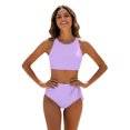thumbnail image 3 of QURATI Swimwear Women High Waisted Bikini Set Racerback Swimsuit Two Piece Bathing Suit High Neck Swimwear Light Violet XXL, 3 of 8