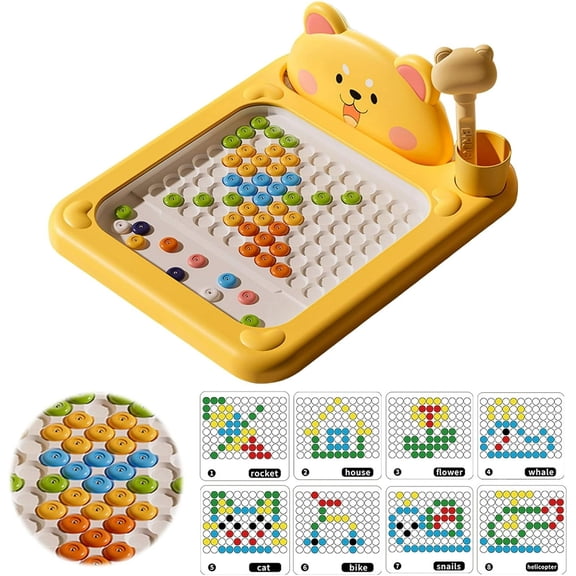 Rubinzhi Cartoon Magnetic Drawing Board for Kids with Pen, Magnetic Dot Art Doodle Travel Games Car Activities, Yellow