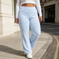 thumbnail image 4 of Mifsaly Plus Size Women's Straight Leg Sweatpants Ribbed Knit Elastic Waist Lounge Pants Fall Winter Trendy Daily Going Out Athletic Casual Clothing, 4 of 6